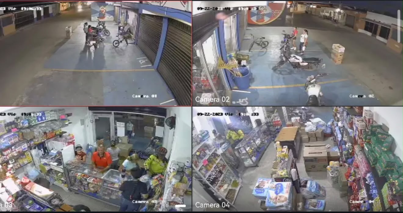 Sistema de vigilancia nocturna en complejo comercial — cámaras de estacionamiento y áreas internas